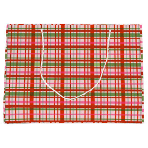 Grand Sac Cadeau Tartan De Noël écossais Rouge Et Vert