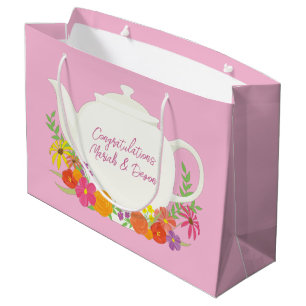 Grand Sac Cadeau Tea Party Baby shower Teapot Rose Girl