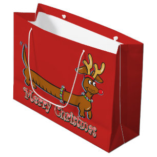Grand Sac Cadeau Teckel avec des andouillers de renne pour Noël