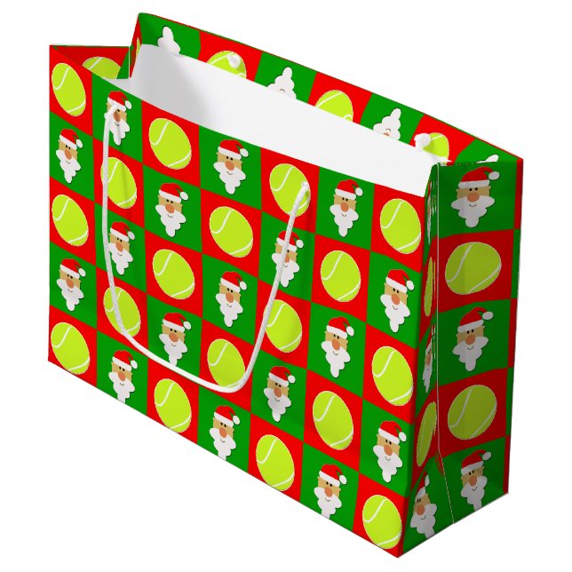 Grand Sac Cadeau Tennis Ball & Santa Clause Joueur sportif Noël (Devant Angle)