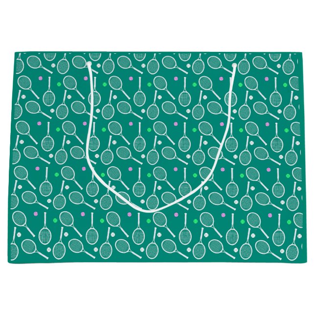 Grand Sac Cadeau Tennis Racket Motif Retro Emerald Green (Devant)