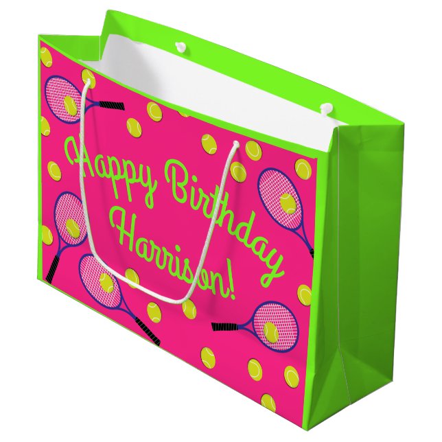 Grand Sac Cadeau Tennis Sports Anniversaire fête rose (Devant Angle)
