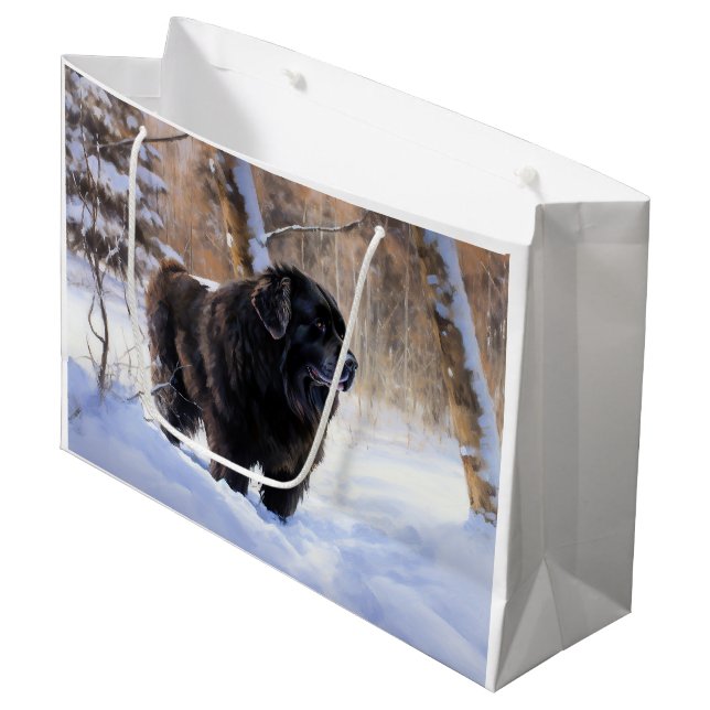 Grand Sac Cadeau Terre-Neuve Laissons neiger Noël (Devant Angle)