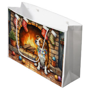 Grand Sac Cadeau Terrier Staffordshire américain Lumières de Noël