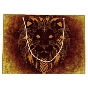 Grand Sac Cadeau Tête de lion rustique personnel