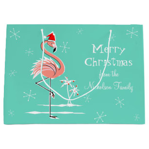 Grand Sac Cadeau Texte de Joyeux Noël de Flamant rose de Noël gra