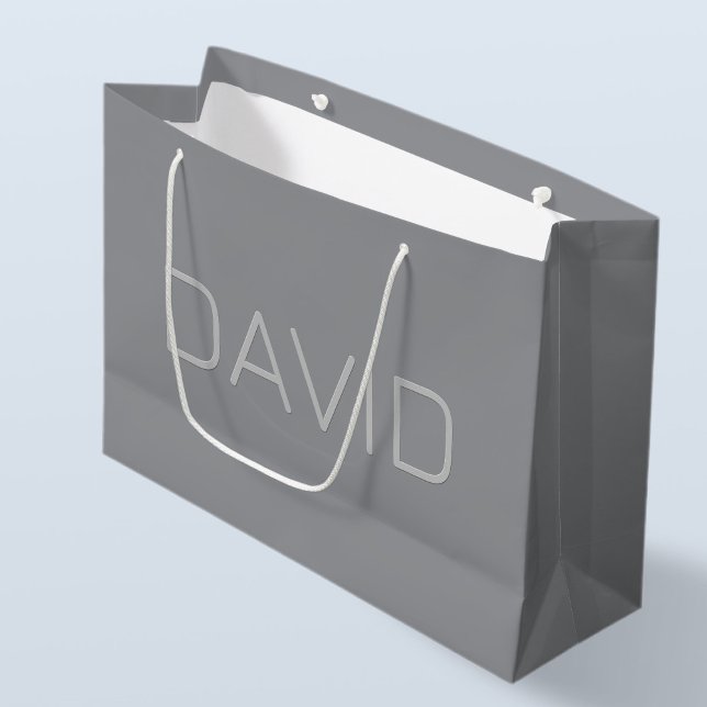 Grand Sac Cadeau Texte simple de style 3 Dimensions | Gris (Créateur téléchargé)