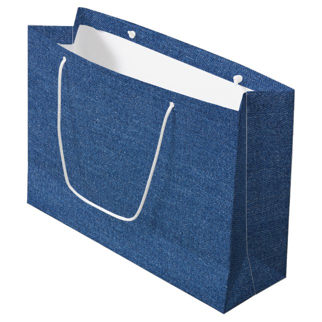 Grand Sac Cadeau Textile fabric bleu fashion jean denim (Devant Angle)