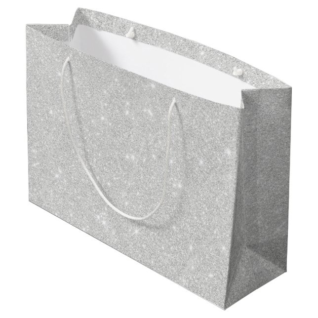 Grand Sac Cadeau Texture Parties scintillant argent blanc brillant  (Dos Angle)