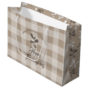 Grand Sac Cadeau Thanksgiving Fall Folid Feuilles Brown Plaid