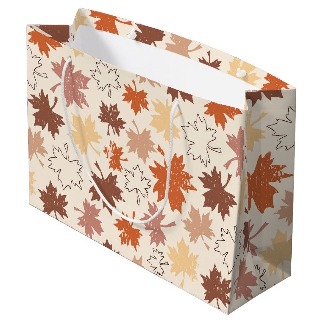 Grand Sac Cadeau Thanksgiving jour design, automne feuilles naturel (Dos Angle)