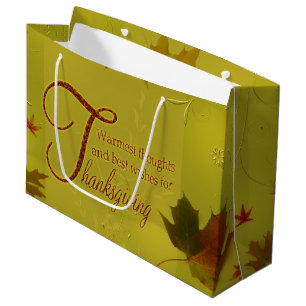 Grand Sac Cadeau Thanksgiving veut typographie Feuilles