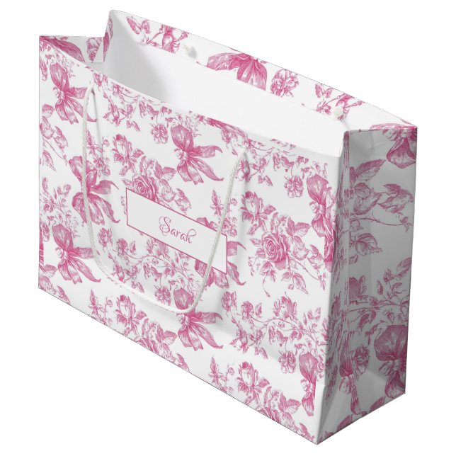 Grand Sac Cadeau Thé de Fleur Sauvage Rose Salle de Mariage (Devant Angle)