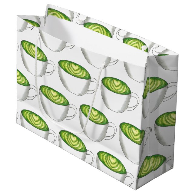 Grand Sac Cadeau Thé japonais Matcha Green Latte Teacup Foin (Devant Angle)