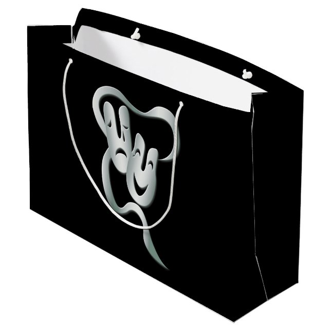 Grand Sac Cadeau Théâtre Masque Comédie Tragédie Black Blanc LBG (Dos Angle)