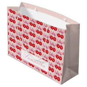 Grand Sac Cadeau Thème cerisier personnalisé avec accents de cou ro