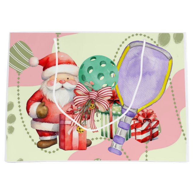 Grand Sac Cadeau Thème de Noël de Pickleball (Devant)