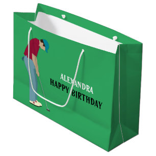 Grand Sac Cadeau Thème Golfeur vert