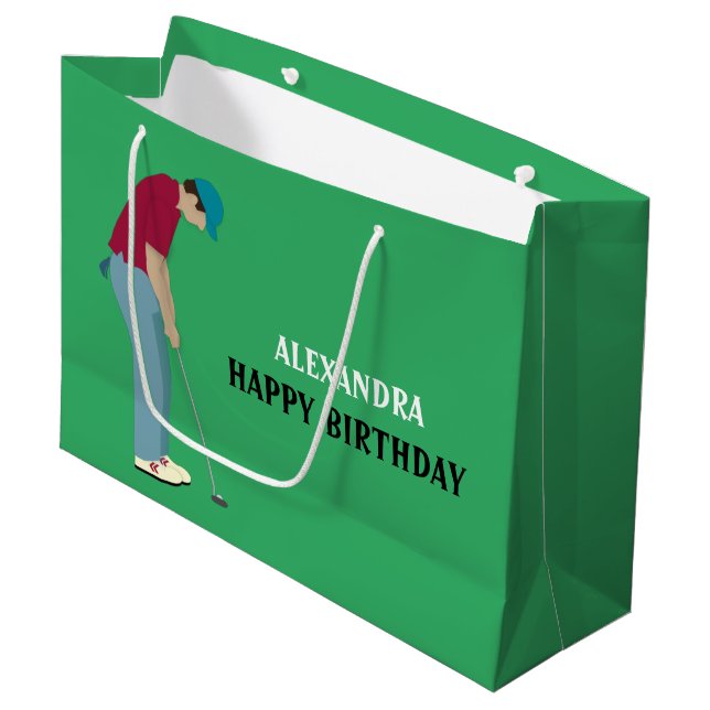 Grand Sac Cadeau Thème Golfeur vert (Devant Angle)