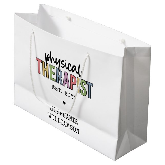 Grand Sac Cadeau Thérapeute physique sur mesure PT Diplômes (Devant Angle)