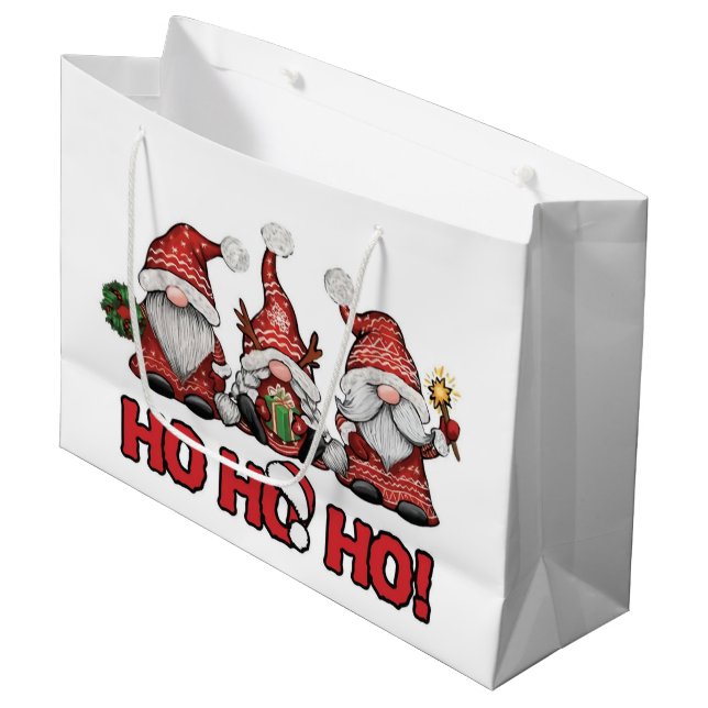 Grand Sac Cadeau Three Festive Gnomes Christmas Gift Bag (Devant Angle)