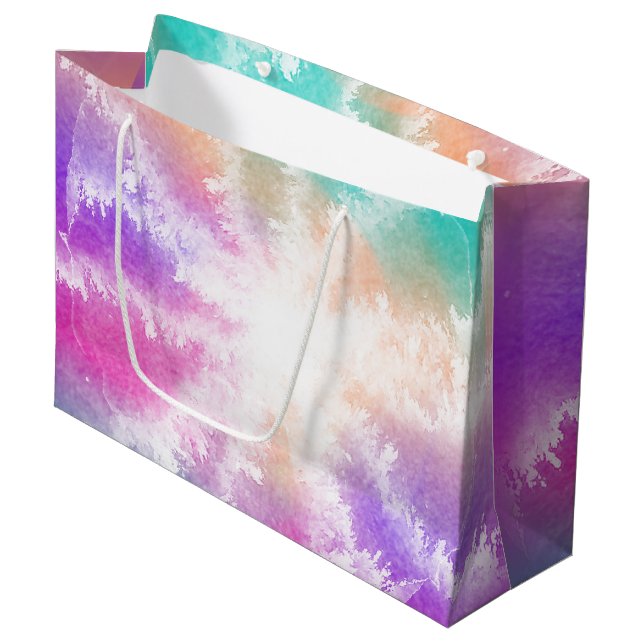 Grand Sac Cadeau Tie Dye Pastel Aquarelle rose orange Turquoise vio (Devant Angle)