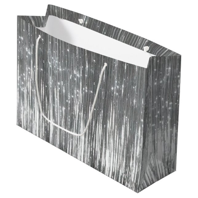 Grand Sac Cadeau Tinsel de Glam Argent (Devant Angle)