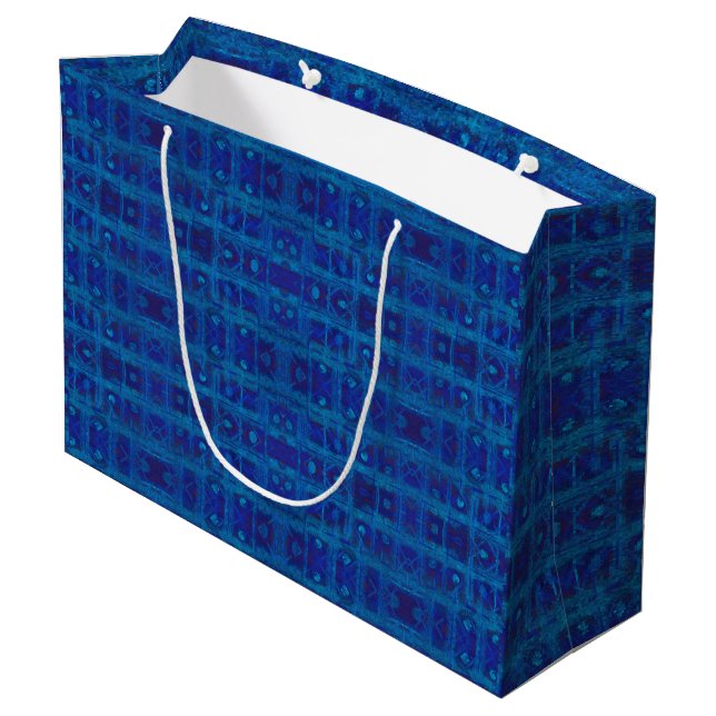 Grand Sac Cadeau Tissu bleu, motif géométrique abstrait, dessiné à  (Dos Angle)
