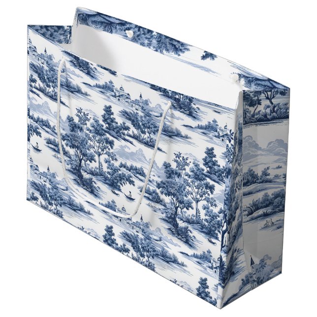 Grand Sac Cadeau Toile de jouy, porcelaine bleue, porcelaine, saule (Devant Angle)