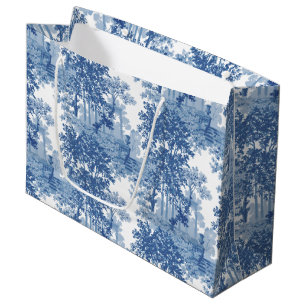 Grand Sac Cadeau Toile de paysage bleu vintage avec Urnes et Colonn
