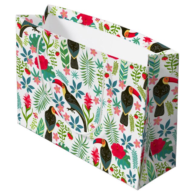 Grand Sac Cadeau Toscanes et fleurs tropicales colorées motif (Dos Angle)