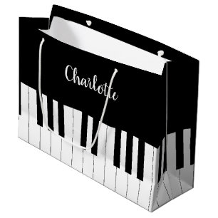 Grand Sac Cadeau Touches de piano noir et blanc avec nom personnali