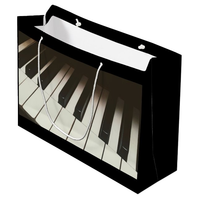 Grand Sac Cadeau Touches de piano - Photographie noir et blanc élég (Devant Angle)