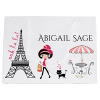 Tour Eiffel Paris Fille et chat Noir et rose