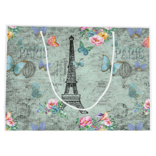 Grand Sac Cadeau Tour-Fleur-Floral-Cru-Roses de Paris-Eiffel
