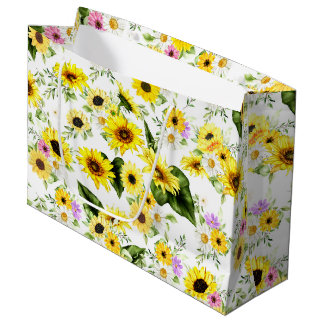 Grand Sac Cadeau Tournesol à l'aquarelle 7
