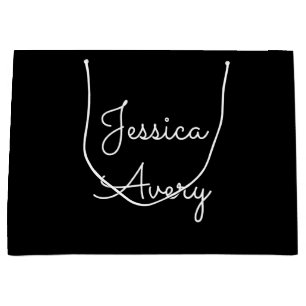 Grand Sac Cadeau Tout nom   Script blanc modifiable Cool sur noir