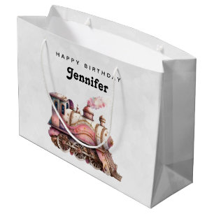 Grand Sac Cadeau Train à vapeur rose Vintage Anniversaire