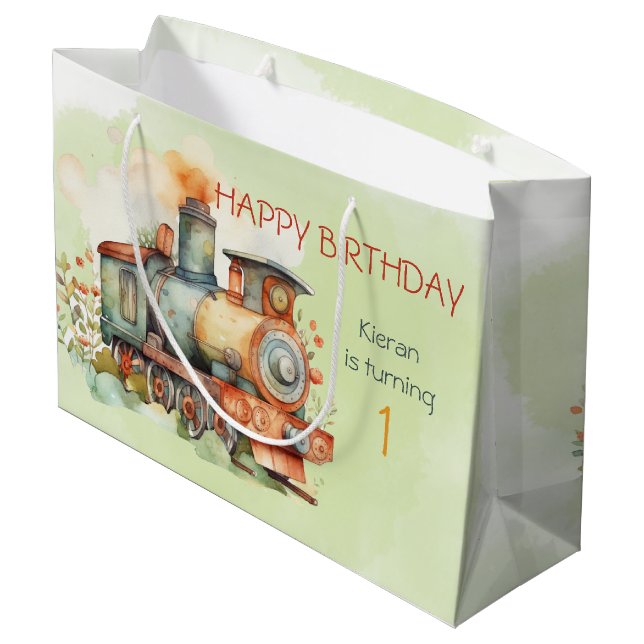 Grand Sac Cadeau Train Engine Boy 1st. Anniversaire (Dos Angle)