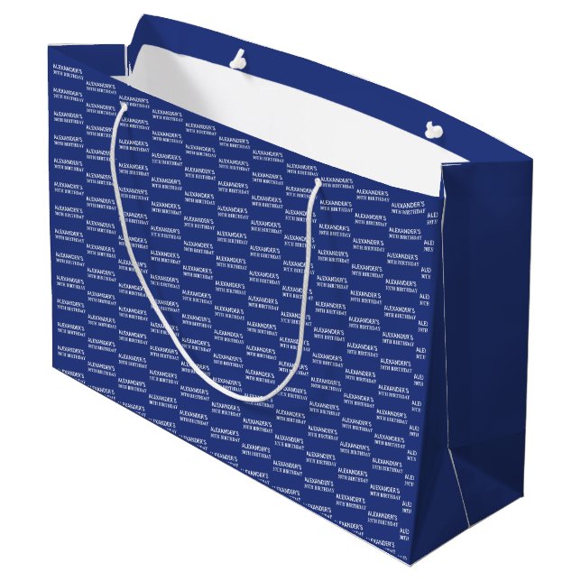Grand Sac Cadeau Trendy Navy bleu 30e anniversaire Nom (Dos Angle)