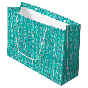 Grand Sac Cadeau Tribal Batik - Turquoise et Aquamarine