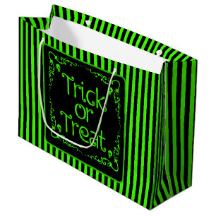 Grand Sac Cadeau Trick ou traitement vert mince