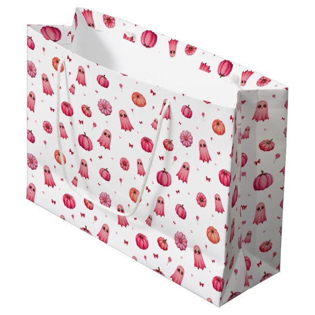 Grand Sac Cadeau Tricoter ou traiter les Citrouilles d'Halloween ro (Devant Angle)