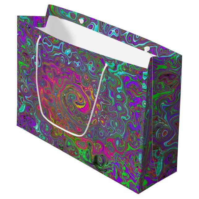 Grand Sac Cadeau Trippy Hot rose Abstrait Retro Liquid Swirl (Devant Angle)