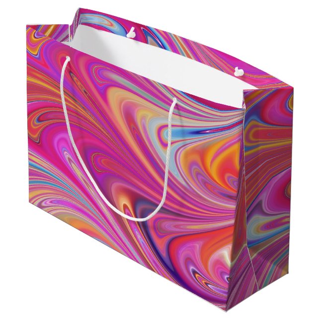Grand Sac Cadeau Trippy rose et orange design Tourbillonnant (Dos Angle)