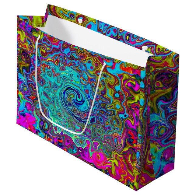 Grand Sac Cadeau Trippy Sky Blue Abstrait Retro Liquid Swirl (Devant Angle)