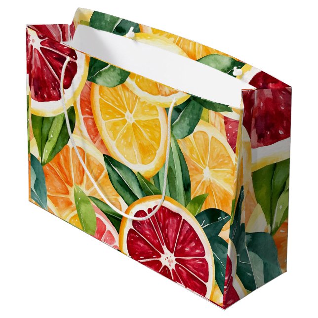 Grand Sac Cadeau Tropical Citrus Orange Fruit Slices (Dos Angle)