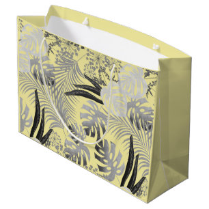 Grand Sac Cadeau tropical, gris et jaune