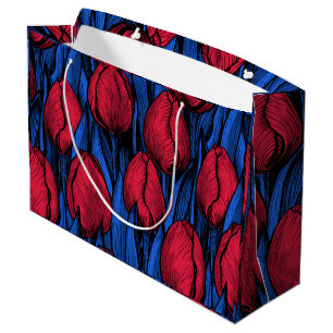 Grand Sac Cadeau Tulipes en rouge et bleu