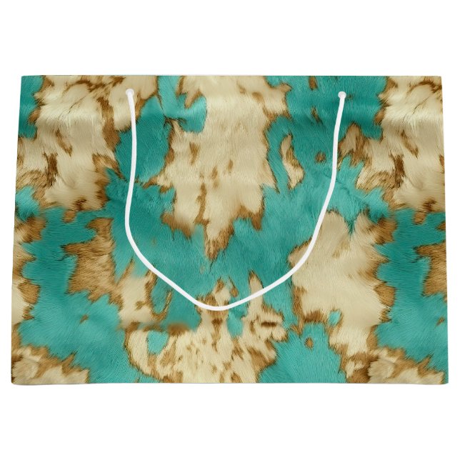 Grand Sac Cadeau Turquoise Brown Cream Animal Cowhide Western (Devant)